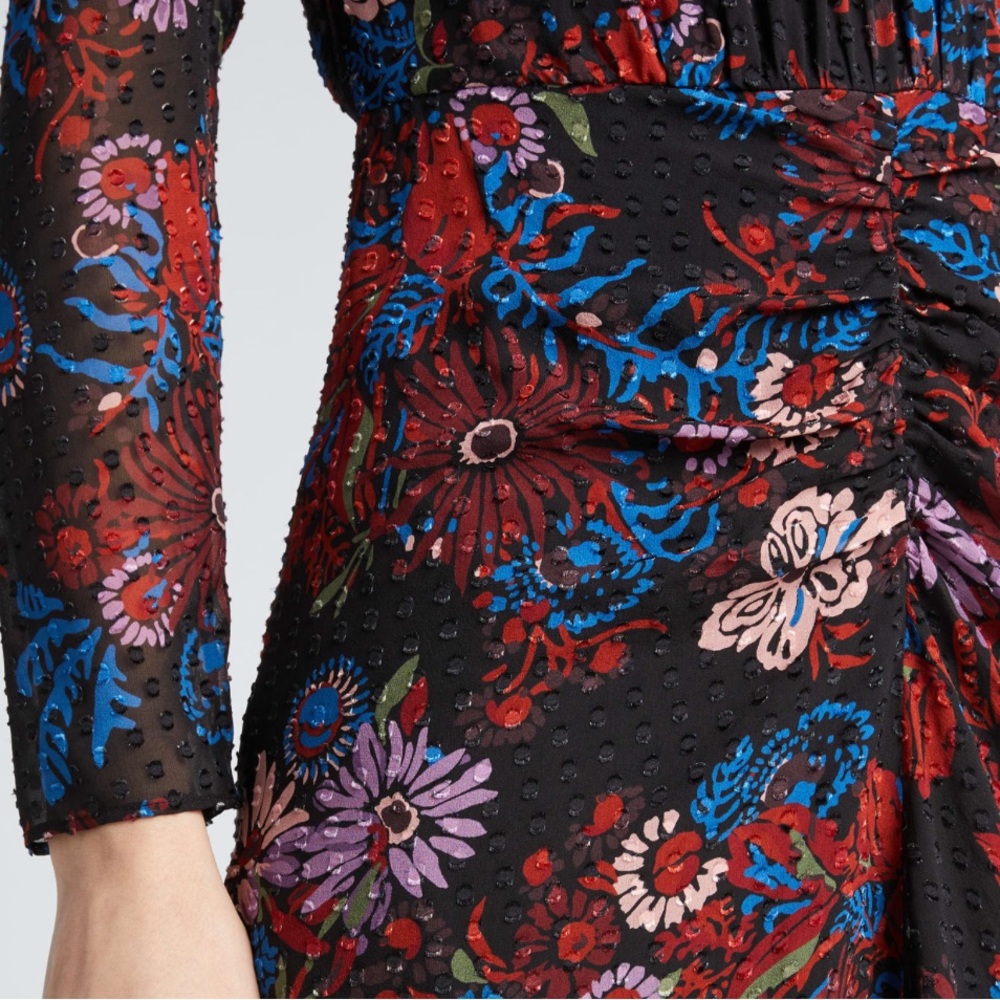 Veronica Beard Raylee Ruched Floral Midi Dress - Picture 3 of 9